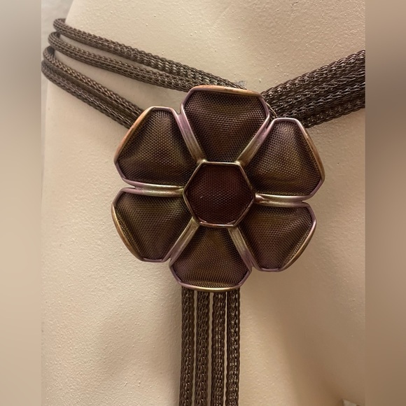 Sarah Cavender Metalworks brown metal rope tassel flower belt main image 3